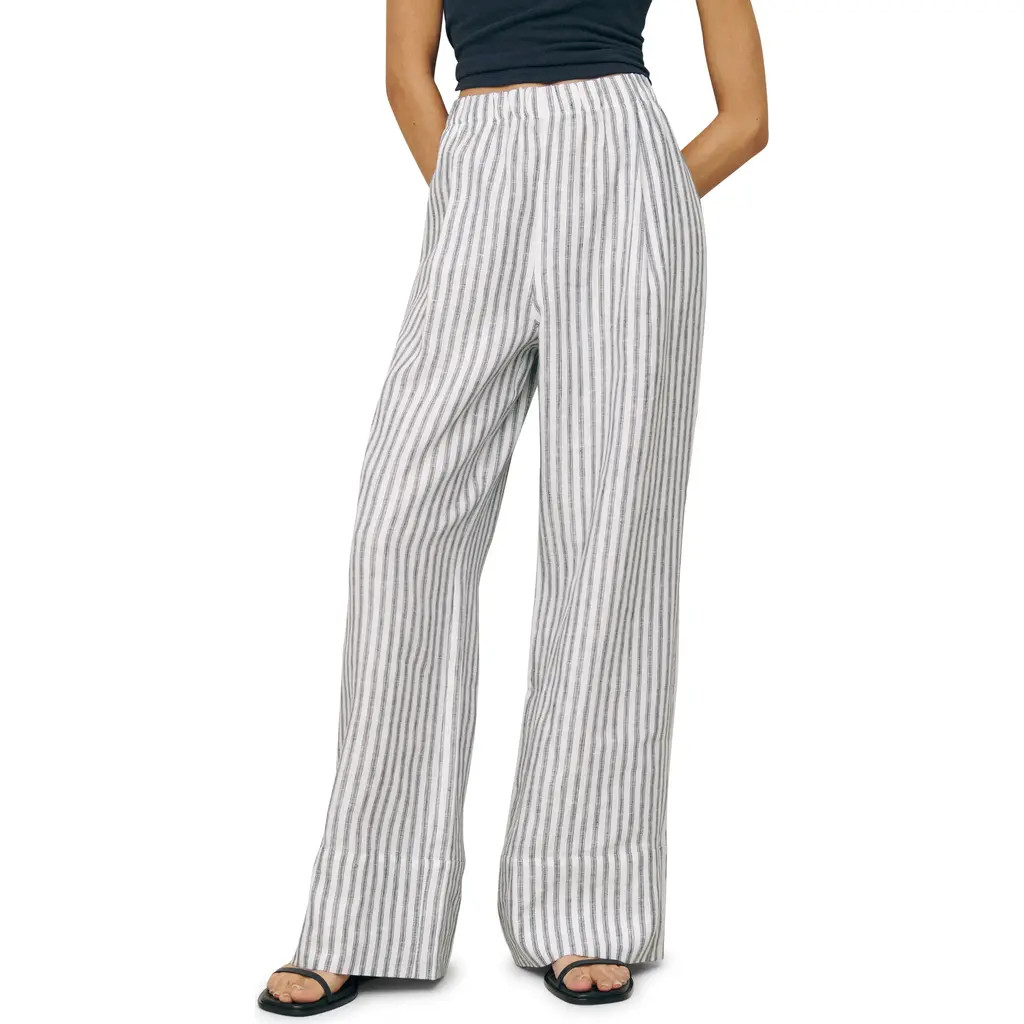 Reformation Fernando Linen Wide Leg Pants in Antibes Stripe at Nordstrom, Size Small | Nordstrom