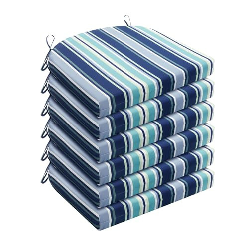Wellsin Outdoor Chair Cushions for Patio Furniture - Patio Chair Cushions Set of 6 - Water Resistant Round Corner Outdoor Seat Cushions 17"X16"X2", Stripe 02 | Amazon (US)