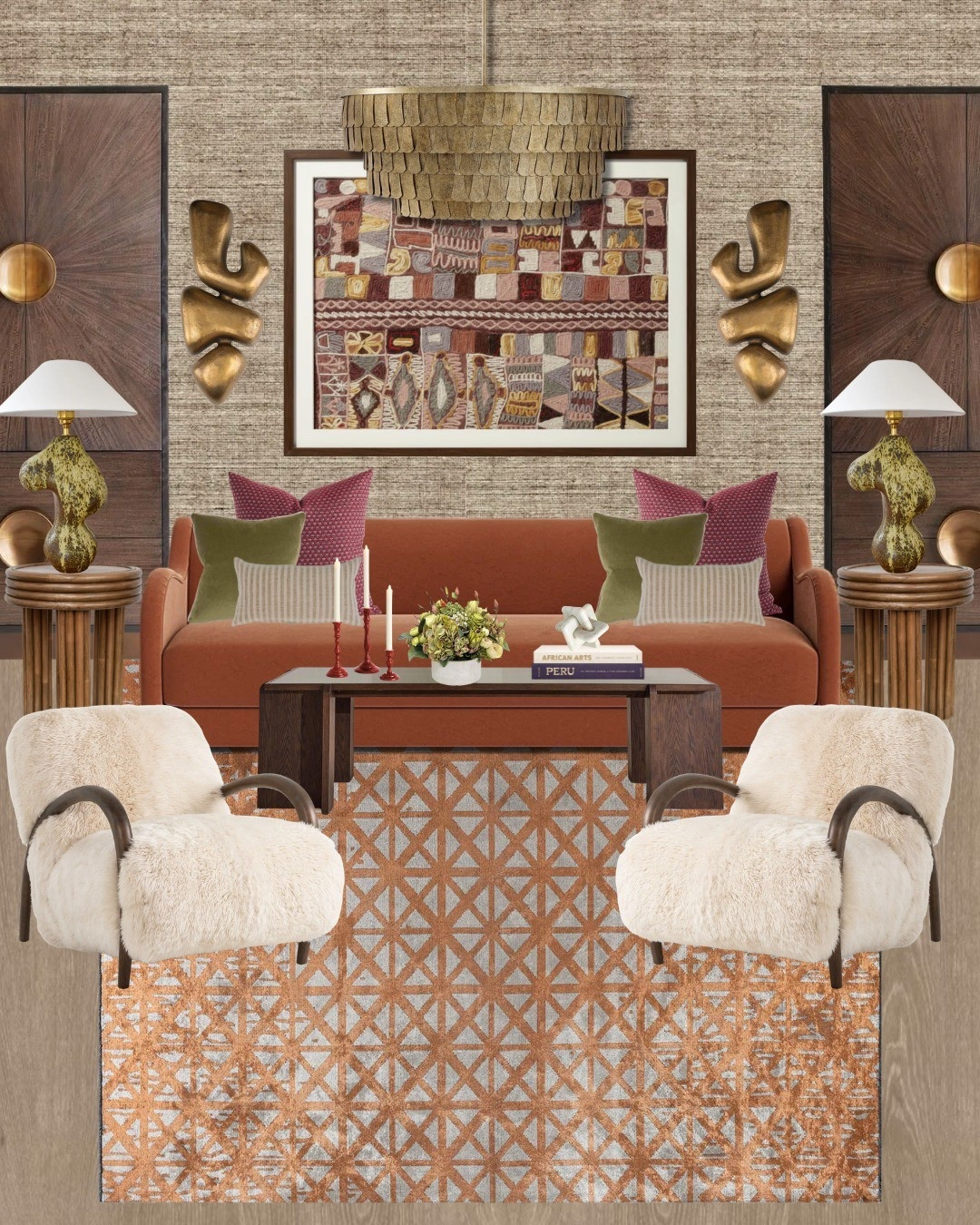 Warm tones + texture layering = everything 🤎✨
This space is all about mixing rich earthy colors with sculptural details and cozy textures to create a bold but elevated feel.

From the statement sofa to the layered pillows and that patterned rug… every piece works together to make it feel curated, not cluttered.

Everything is linked on my LTK 🫶

#LTKSeasonal #LTKSaleAlert #LTKHome