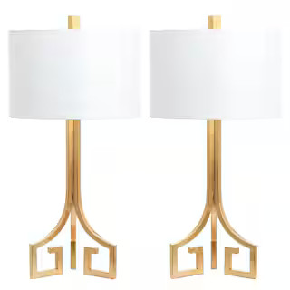 Arabelle Hardback 27.5 in. Gold Greek Key Table Lamp with White Shade (Set of 2) | The Home Depot