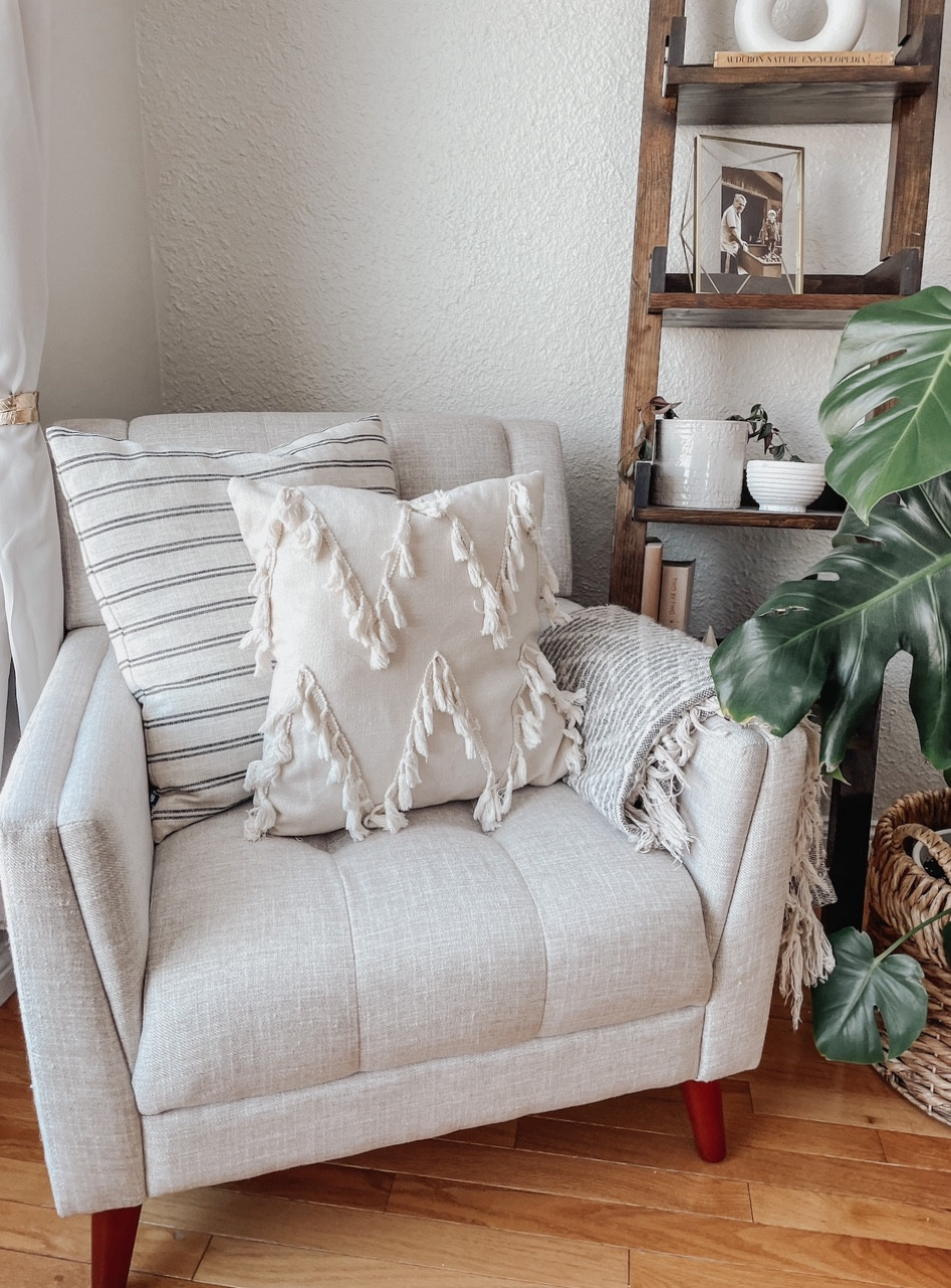 Love this corner now! Stripped pillow is from Urban Barn☺️

#LTKhome #LTKstyletip #LTKunder50