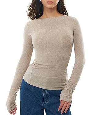 Women's Merino Wool Blend Shirts Boat Neck Long Sleeve Tops Fitted Basic Tee Cozy Embrace Collect... | Amazon (US)