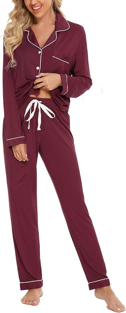Senert Pajamas Set For Women Long Sleeve Sleepwear Soft Button Down Shirt with Long Pants Pj Loun... | Amazon (US)