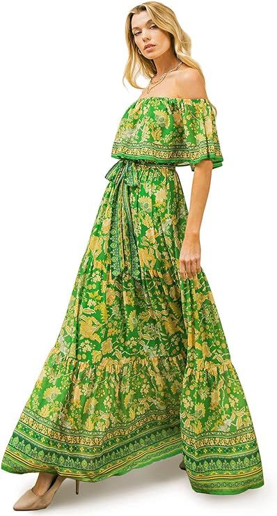 Flying Tomato Women's Off-Shoulder Floral Print Maxi Dress | Amazon (US)