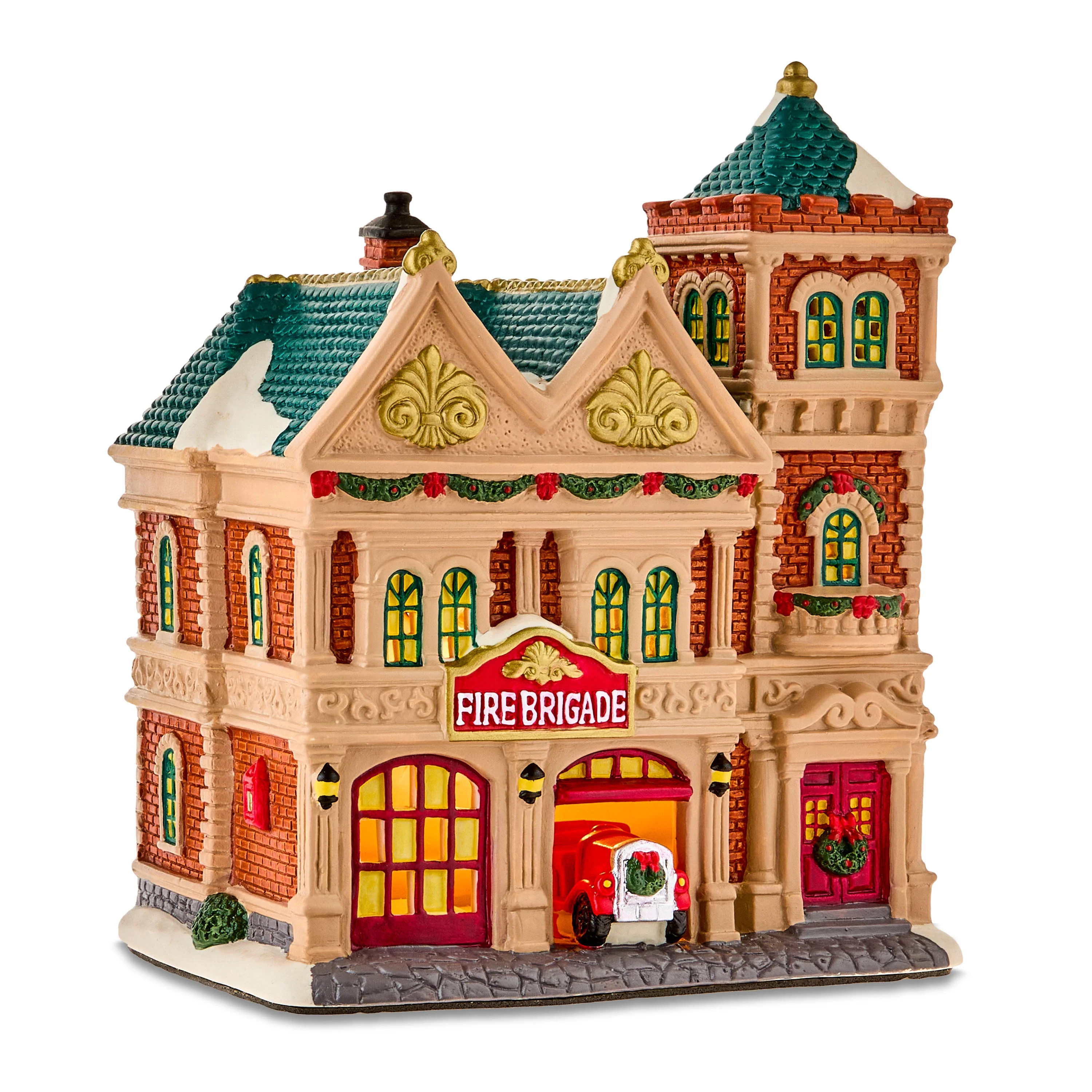 Light-Up Porcelain Fire Brigade Christmas Village Building, Multicolor, 8.62", by Holiday Time | Walmart (US)