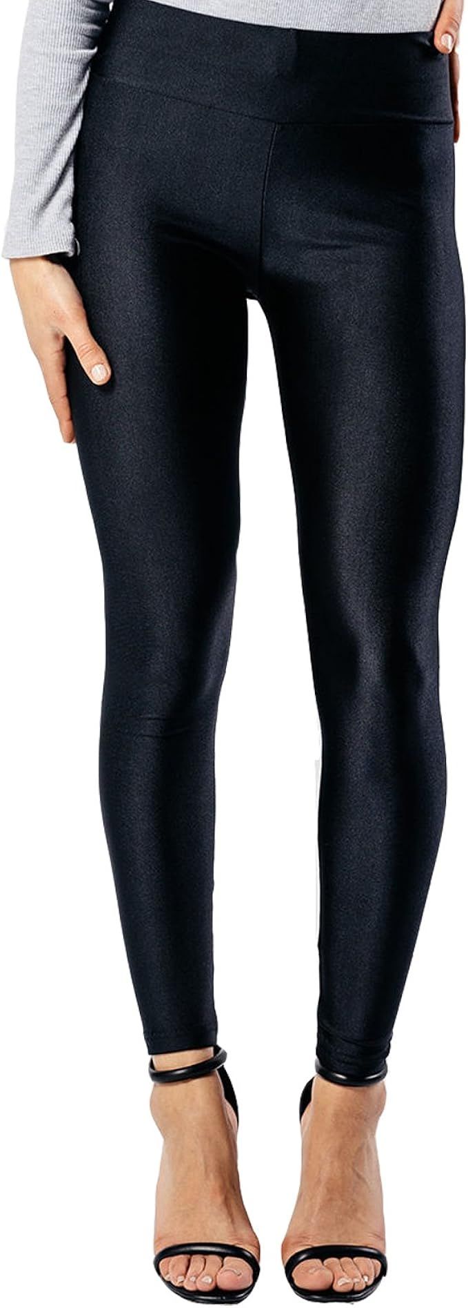 Sufiah New Women's Shiny Elasticated Waist Stretchy Disco Leggings Dance Ladies Slim Fit Clubwear... | Amazon (UK)