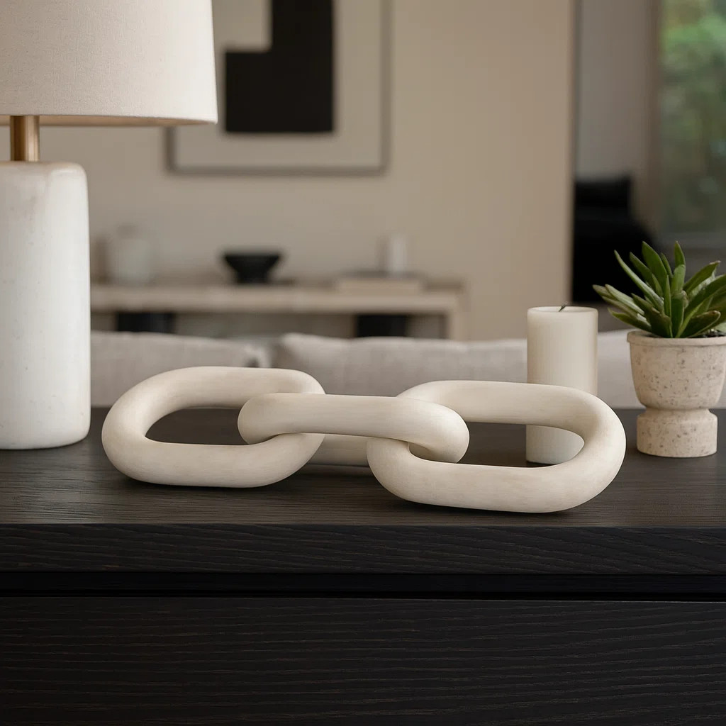 Decorative Object Paulownia Wood Sculptural Interlocking Chain Link Design Modern Accent Piece wi... | Wayfair North America