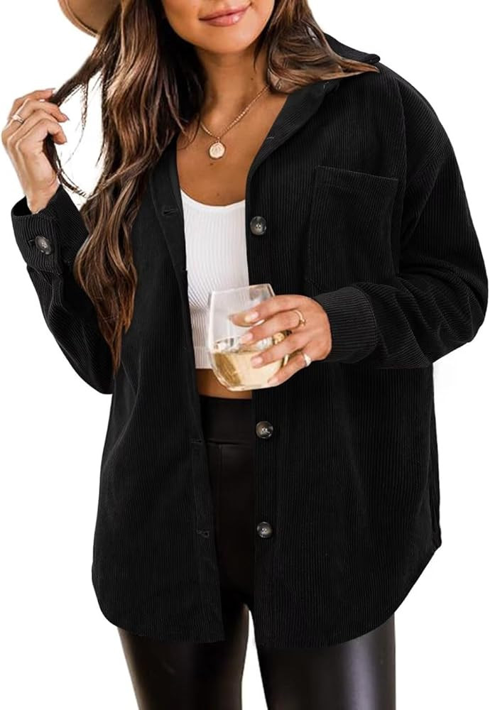 ZOLUCKY Womens Shackets Jacket Plus Size Long Sleeve Button Down Shirts Blouses Tops | Amazon (US)