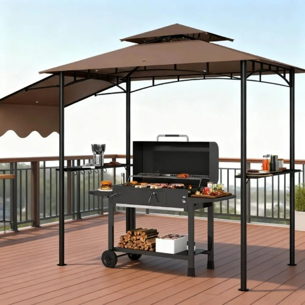 Blisstyle Ventilated Barbecue Gazebo Shelter Outdoor Grill Gazebo with Side Awning Side Shelves and Hooks Outdoor Canopies Garden Shade Canopy Tent | Lowe's