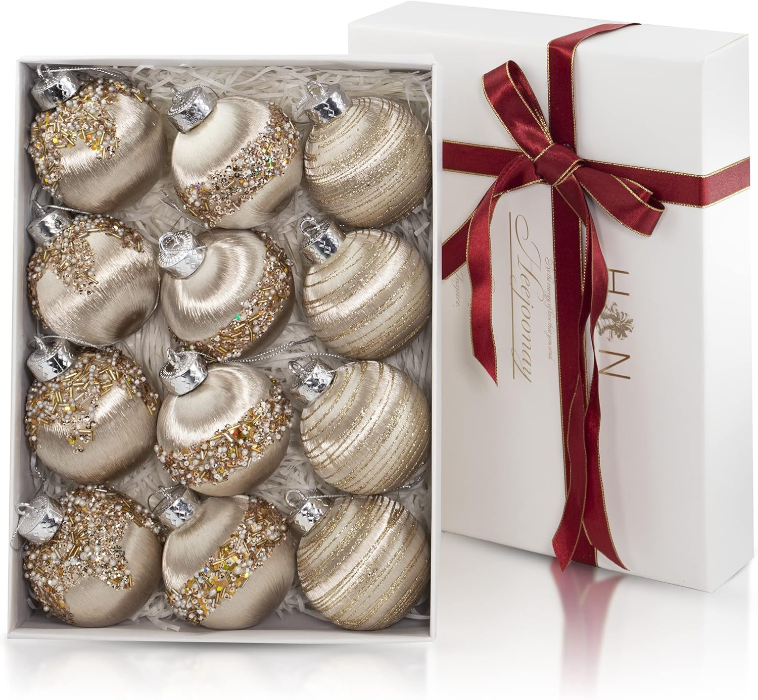 Satin Christmas Balls Ornaments, Silk Christmas Hanging Ball Decorations, 12Pcs 4" Luxury Vintage... | Amazon (US)