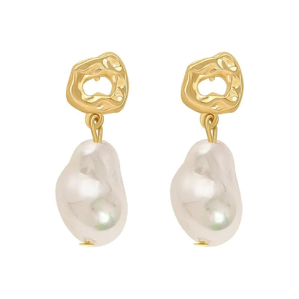 Baroque Pearl Earrings for Women Irregular Pearl Dangle Earrings Gold Plated Pearl Drop Earrings ... | Amazon (US)