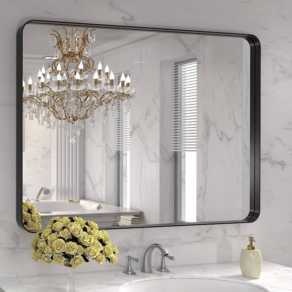 LOAAO 40X30 Inch Black Metal Framed Bathroom Mirror for Wall, Matte Black Bathroom Vanity Mirror ... | Amazon (US)