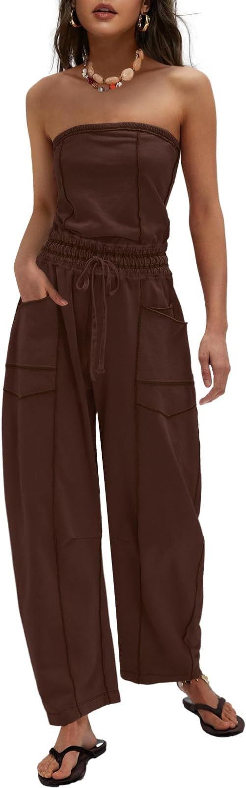 LAMISSCHE Womens Casual Strapless Jumpsuits off the Shoulder Summer Rompers Sleeveless One Piece ... | Amazon (US)