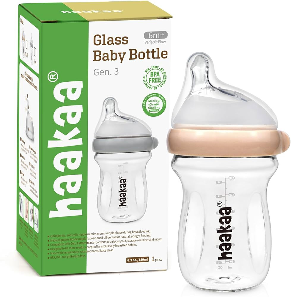 haakaa Gen.3 Natural Glass Baby Bottle -Wide Neck Anti-Colic Variable Flow Nipple - 6M+ Breastfed... | Amazon (CA)