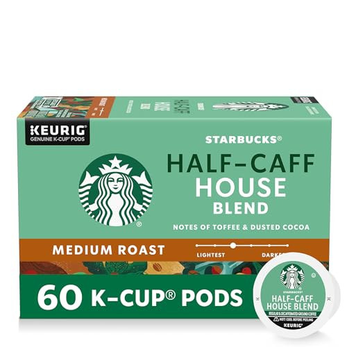 Starbucks K-Cup Coffee Pods, Medium Roast Hot or Iced Coffee, Half-Caff House Blend, 60 Keurig Pods | Amazon (US)