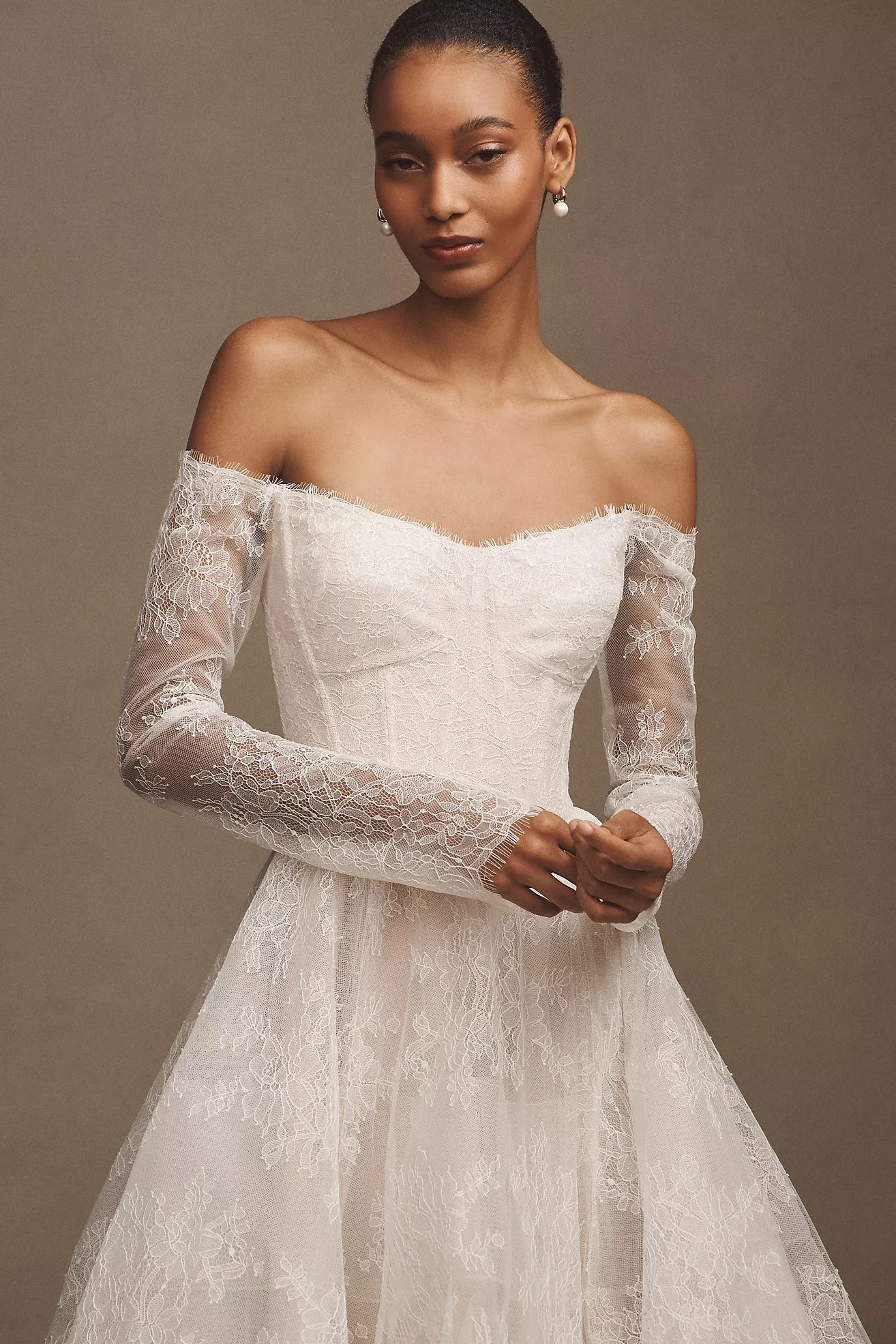 Wtoo by Watters Pendant Lace Off-The-Shoulder Long-Sleeve Ball-Skirt Wedding Gown | Anthropologie (US)