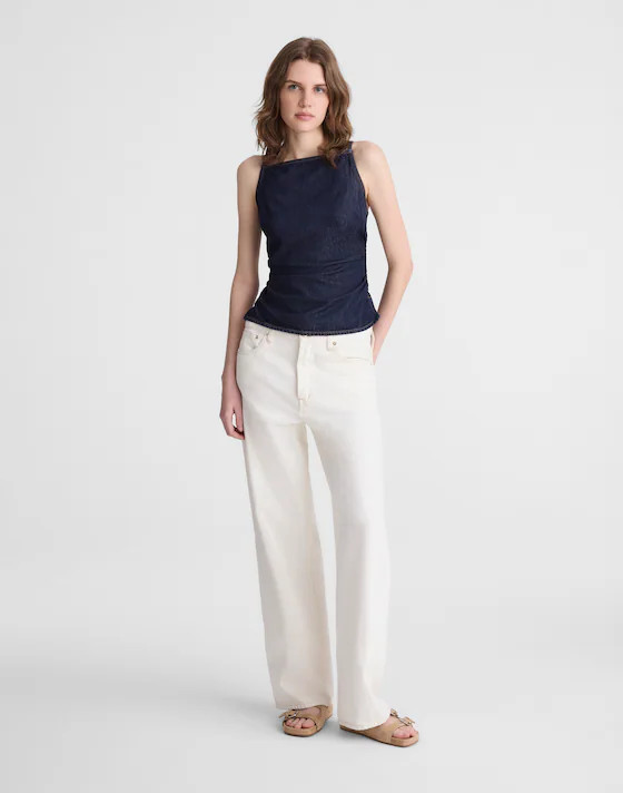 Airy Denim Ruched Squareneck Tank in Rinse Wash | Madewell