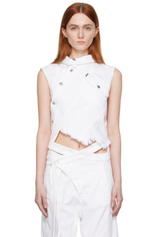 Ottolinger - White Asymmetrical Denim Tank Top | SSENSE