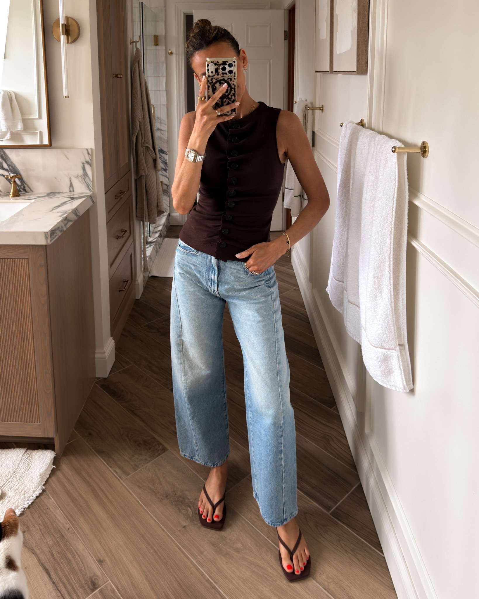 Easy spring outfit wearing one of my most worn jeans, a cute buttoned top and the new tkees in brown suede like material! Easy to wear with jeans and shorts during the day or a cute dress go a casual resort dinner - all tts 

#LTKootd #LTKOver40 #LTKSeasonal