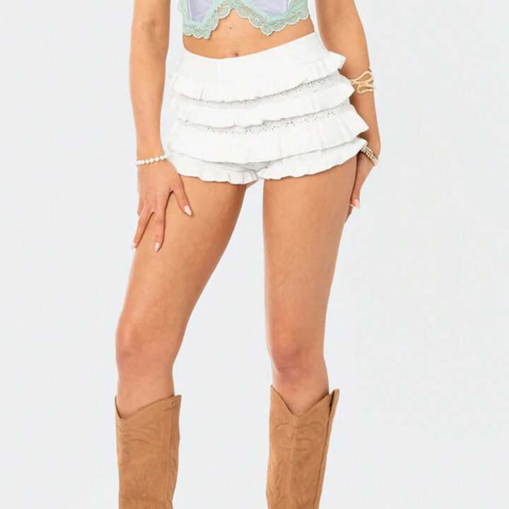 Women Knit Shorts Elastic Waist Layered Slim Fit Summer Shorts Casual Shorts | SHEIN