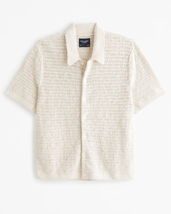 Crochet-Style Button-Through Sweater Polo | Abercrombie & Fitch (US)