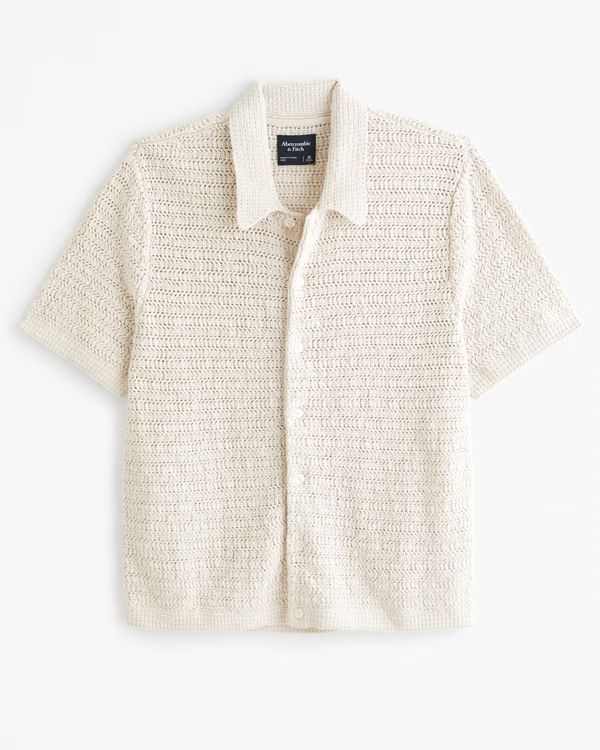 Men's Crochet-Style Button-Through Sweater Polo | Men's New Arrivals | Abercrombie.com | Abercrombie & Fitch (US)