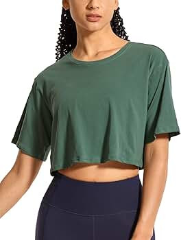 CRZ YOGA Women's Pima Cotton Workout Crop Tops Short Sleeve Yoga Shirts Casual Athletic Running T... | Amazon (US)