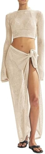 Women's Swimsuits Cover Ups Set for Crochet Bathing Suit Hollow Out 2 Piece Bikini Coverup Beach ... | Amazon (US)