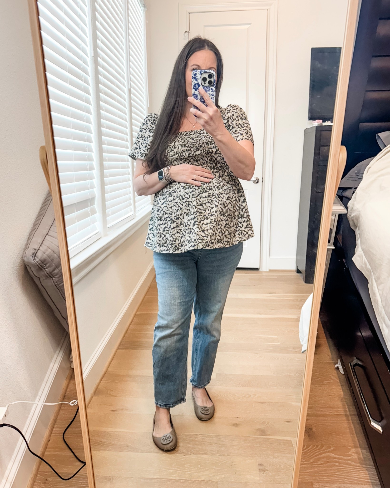 This casual outfit is one of my favorite everyday maternity outfit options. If you love an elevated yet comfortable dressy casual style, this look is such a win for pregnancy. I styled a maternity smocked short sleeve top with straight leg blue jeans—these are truly the best maternity jeans for a flattering fit and all-day comfort.

I finished the look with gray ballet flats to keep it polished but easy to wear. This outfit is a perfect example of effortless pregnancy style—comfortable, bump-friendly, and still feeling put together.

Everything is linked below so you can recreate this look 



#LTKSeasonal #LTKootd #LTKBump