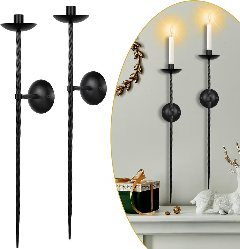 lobolighting Candle Sconces Twisted Pillar Wall Candle Holder Set of 2 Long Candle Wall Sconce Me... | Amazon (US)