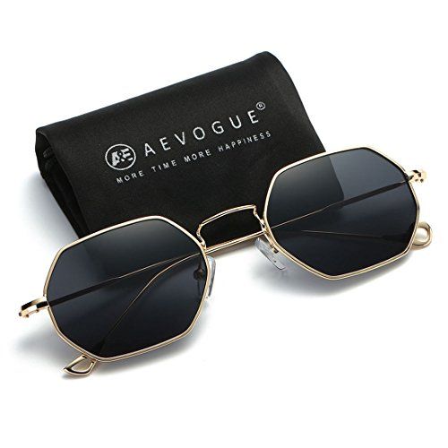 AEVOGUE Unisex Sunglasses Small Metal Frame Asymmetry Temple AE0520 (Gold&Black, 56) | Amazon (US)