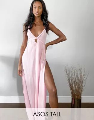 ASOS DESIGN tall plait maxi beach dress in textured baby pink | ASOS (Global)