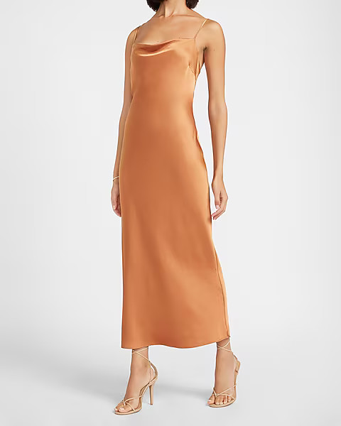 Satin Cowl Neck Maxi Slip Dress | Express