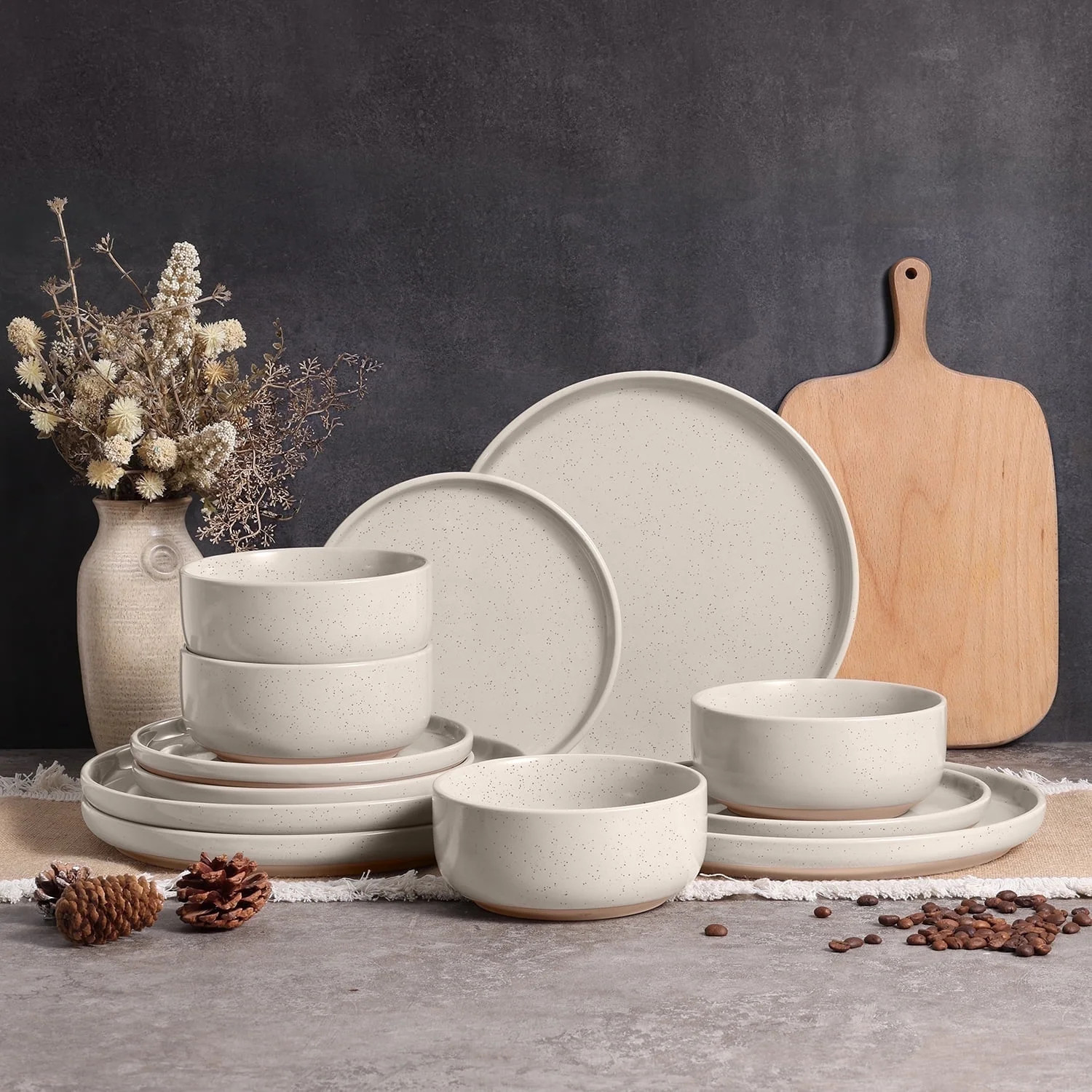 Vesteel 12-Piece Dinnerware set, Ceramic Plates and Bowls set for 4, Speckled Stoneware Dishes Se... | Walmart (US)
