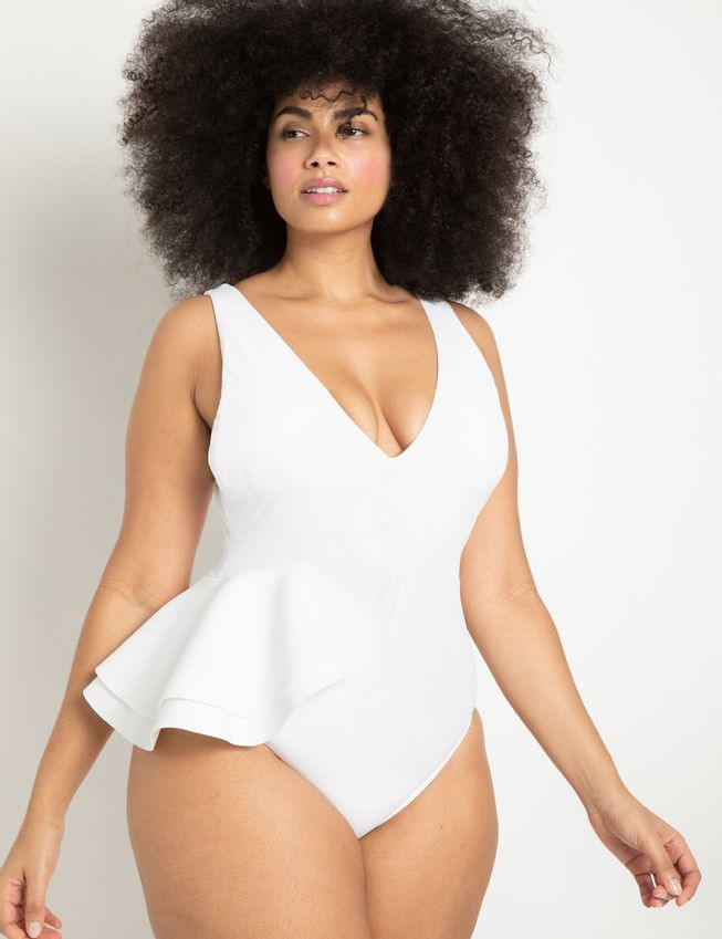 Asymmetric Peplum Swimsuit | Eloquii
