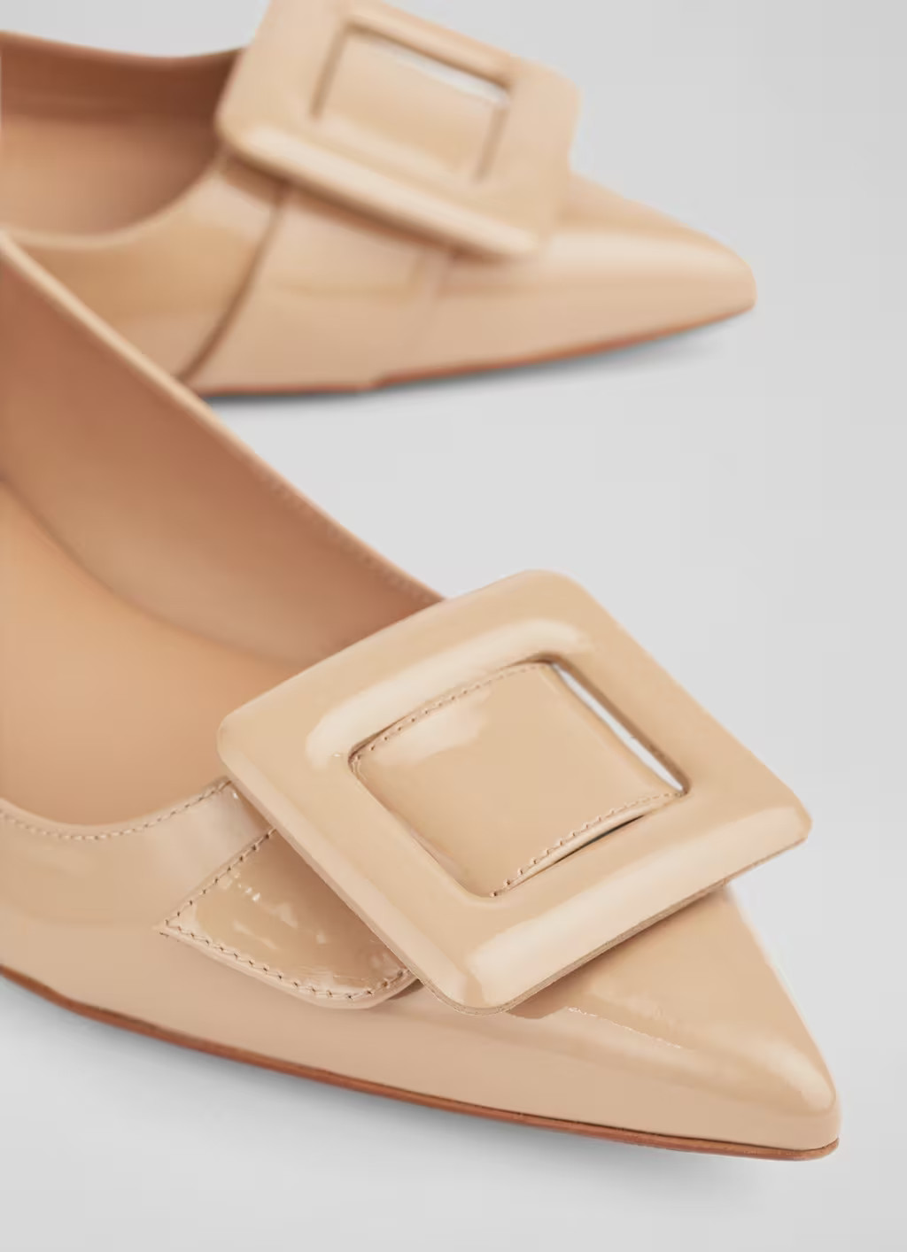 Devon Beige Patent Leather Buckle-Detail Flats | L.K. Bennett (UK)