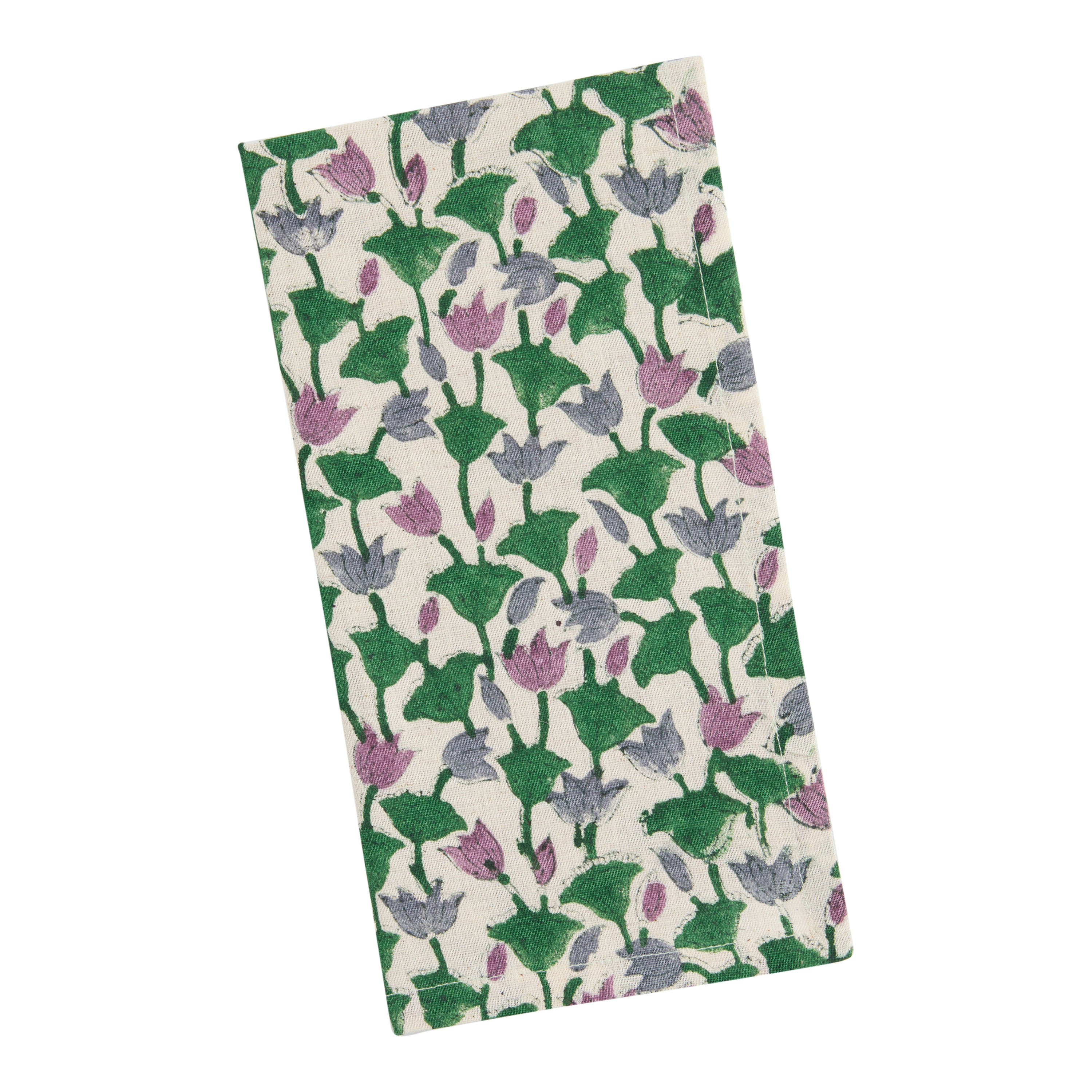 Green and Purple Bellflower Block Print Napkin | World Market