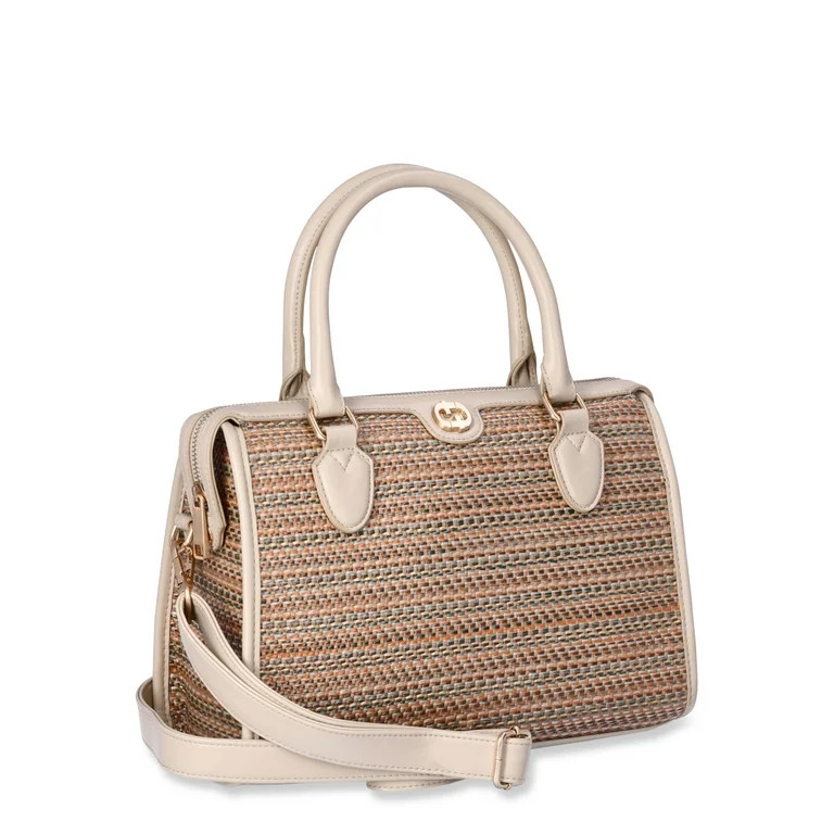 Time and Tru Women's Wyatt Satchel Handbag, Multicolor Straw and Khaki | Walmart (US)