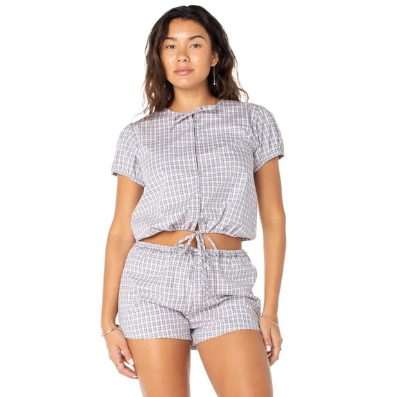 Celebrity Pink Women's and Women's Plus Button Front Puff Sleeve Top with Ties, Sizes XS-XXXL | Walmart (US)