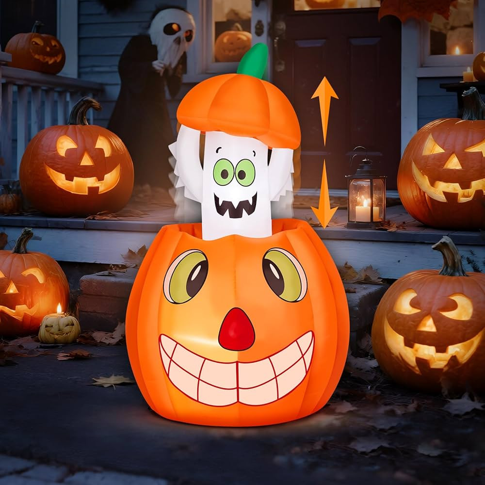 VINGLI 2.8 FT Halloween Inflatables Animated Pumpkin Ghost, Outdoor Decorations Blow Up Yard Deco... | Amazon (US)