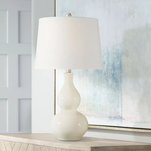 360 Lighting Modern Table Lamp 26.5" High White Cream Ceramic Double Gourd Drum Shade for Living ... | Walmart (US)