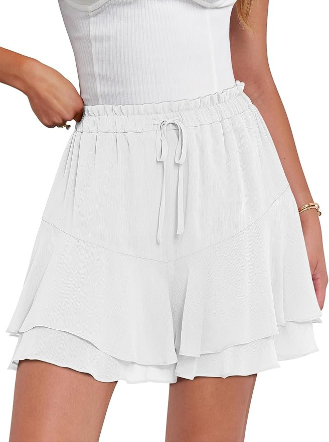 Caracilia Skorts for Women Boho Casual Beach Mini Skirts Summer Floral Ruffle Chiffon Flowy Short... | Amazon (US)