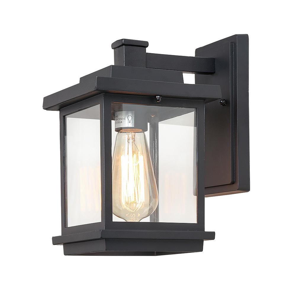 Square 1-Light Black Outdoor Wall Lantern Sconce with Clear Glass Shade | The Home Depot