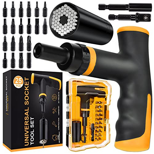 Gifts for Him, Universal Socket Tool Set, Multifunction Adapter to Unscrew Any Bolt, Christmas Stocking Stuffers for Men Adults, Cool Birthday Gadgets for Boyfriend Handyman, 25 PCS Yellow, Black | Amazon (US)