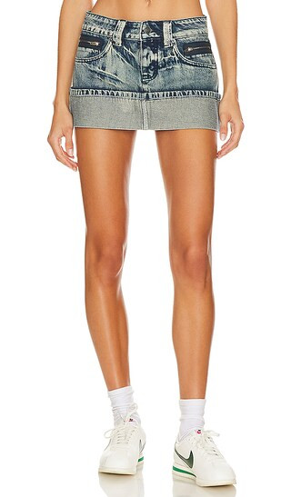 Extreme Distressed Mini Skirt in Blue Wash | Revolve Clothing (Global)