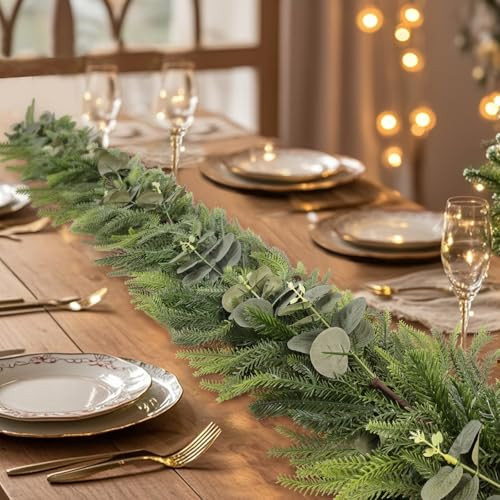 6ft Real Touch Christmas Garland with Eucalyptus and Norfolk Pine – Artificial Greenery for Man... | Amazon (US)