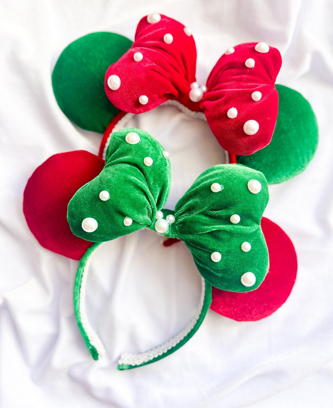 Red Velvet Pearl Minnie Mouse Disney Ears Red Christmas Minnie Ears - Etsy | Etsy (US)