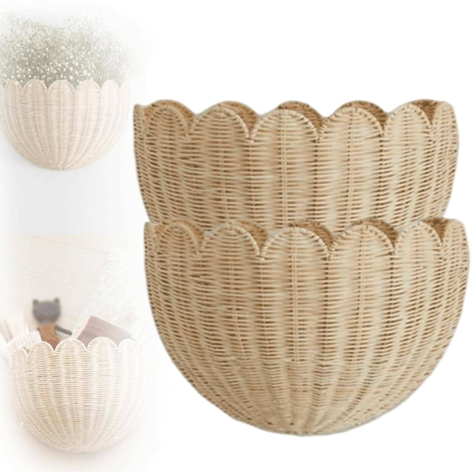 Scallop Wall Basket, Scalloped Wall Wicker Basket, Hanging Home Decor for Bedroom Bathroom(2 piec... | Amazon (CA)