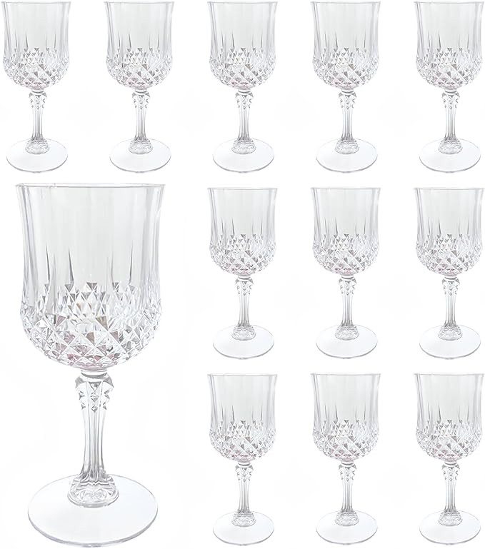 Plastic Wine Glasses，Plastic Goblets Vintage Style Cordial Drinking Glasses for Wedding Recepti... | Amazon (US)