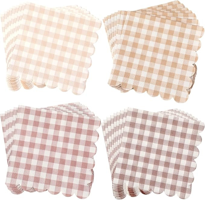240 Pcs Scalloped Cocktail Napkins Bulk 5 x 5 Inch Gingham Plaid Paper Napkins Disposable Gradien... | Amazon (US)